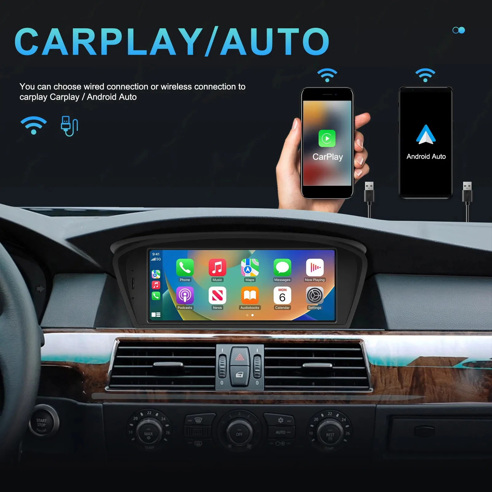 Оптовая продажа 8 'автомобильное радио карплей Android Auto с BT WIFI GPS FM для BMW 3/5 серии E60 2005-2008