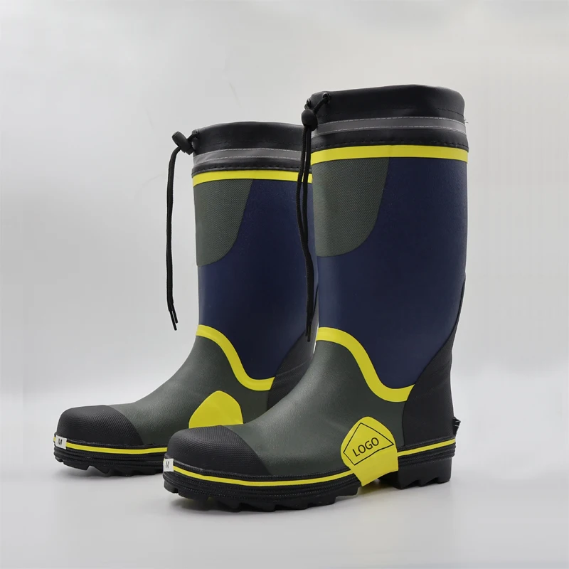 Adjustable Nylon Cuff Rubber Boots with Steel Toe Custom Logo Impact-Proof Safety Design Mesh Lining for Rain Season