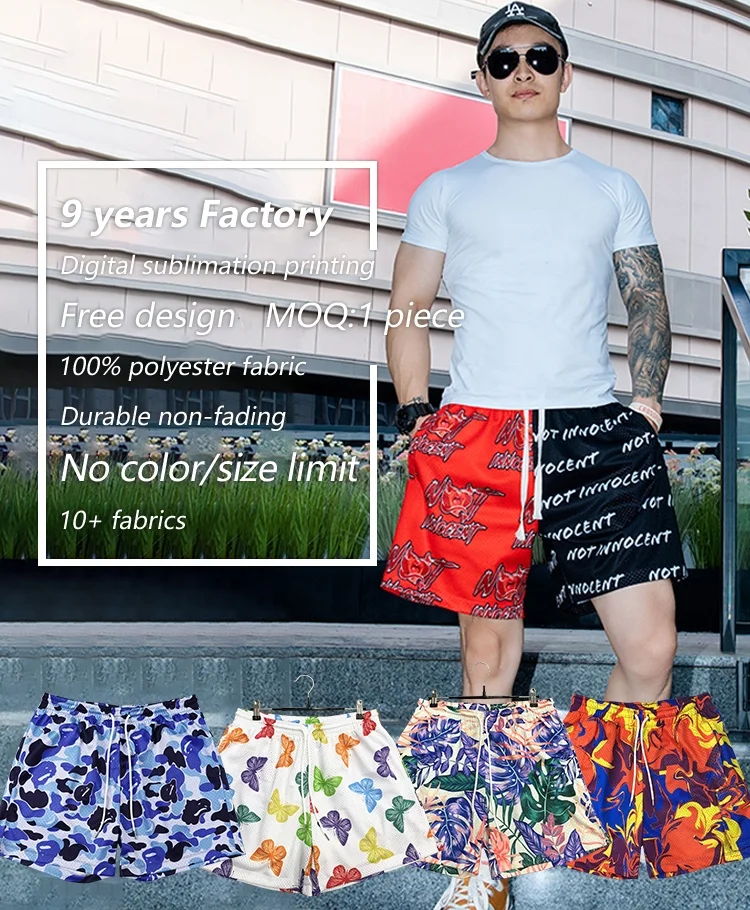 Buker Summer Cropped Fit Custom Logo Polyester shorts,Sublimation Printed Workout,Streetwear Men Mesh Shorts With Pockets