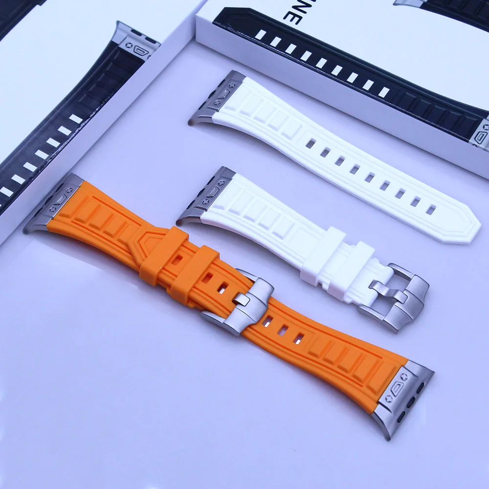 High Quality Fashion Rubber Watch Strap with 316L Stainless Steel Buckle Silicone Watch Band for Smart Watch 42/44/45/49MM