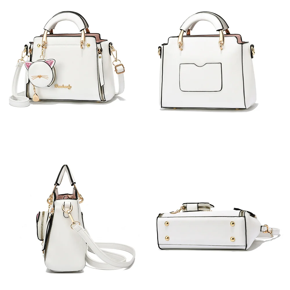 Hot Solid Colour Single Shoulder Women Bag New Tide Fashion PU Ladies Handbag Cute Crossbody Cat Pattern Bag