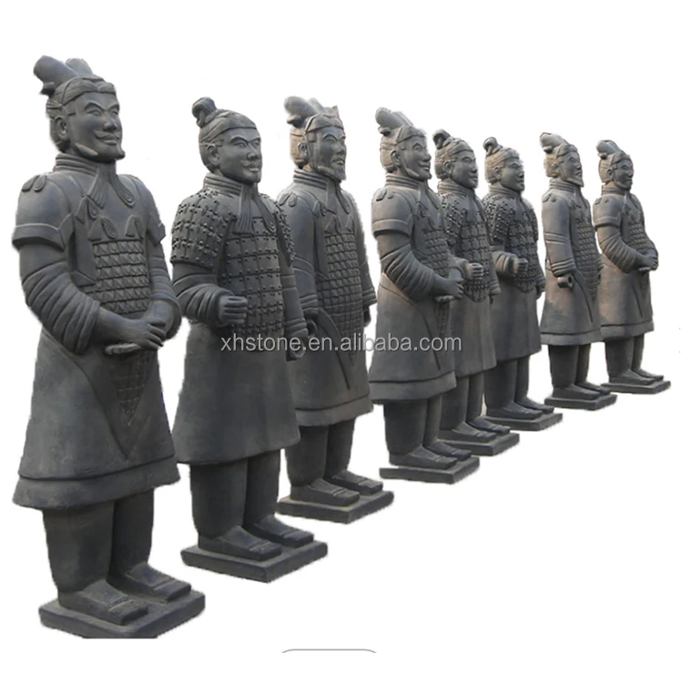 Chinese Terracotta Warriors Figure Sculpture Stone Carving Figurine Garden Ancient Life Size Warriors Statue