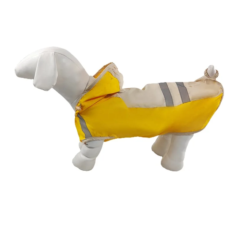 Wholesale dog clothes pet bright color hooded patchwork raincoat with high visibility reflective strips keep pet safe
