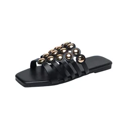New ladies casual shoes studded flat slippers female head hollowed out sandals women slippers