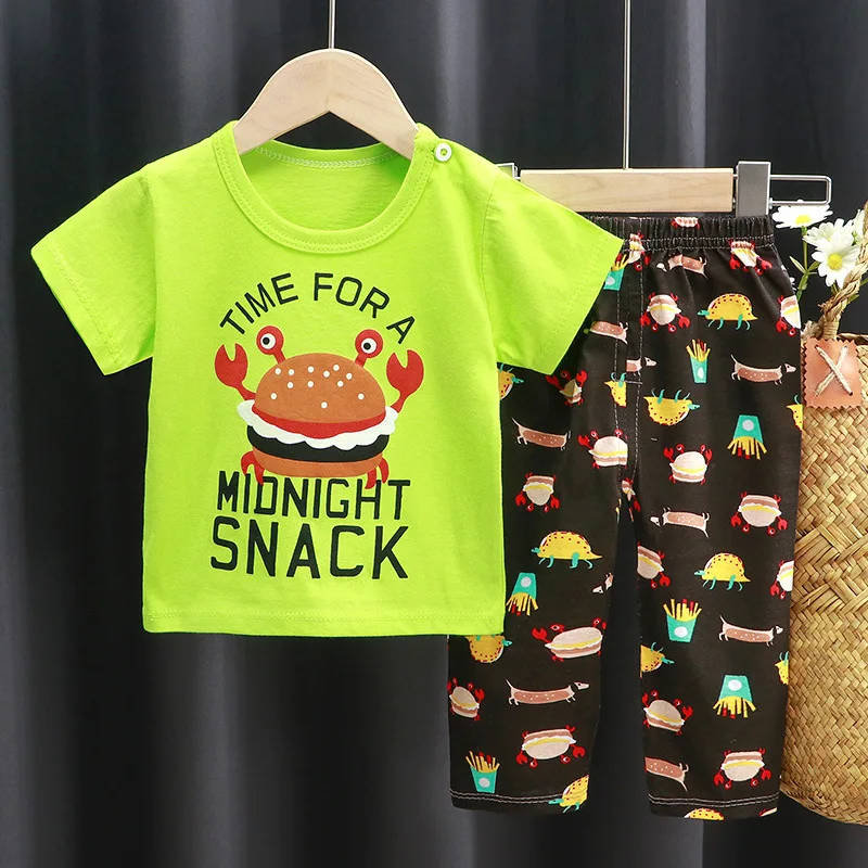 Summer Cartoon Kids Pajamas Clothes Sets T-Shirt Tops Pants Suit for boys with Factory Price