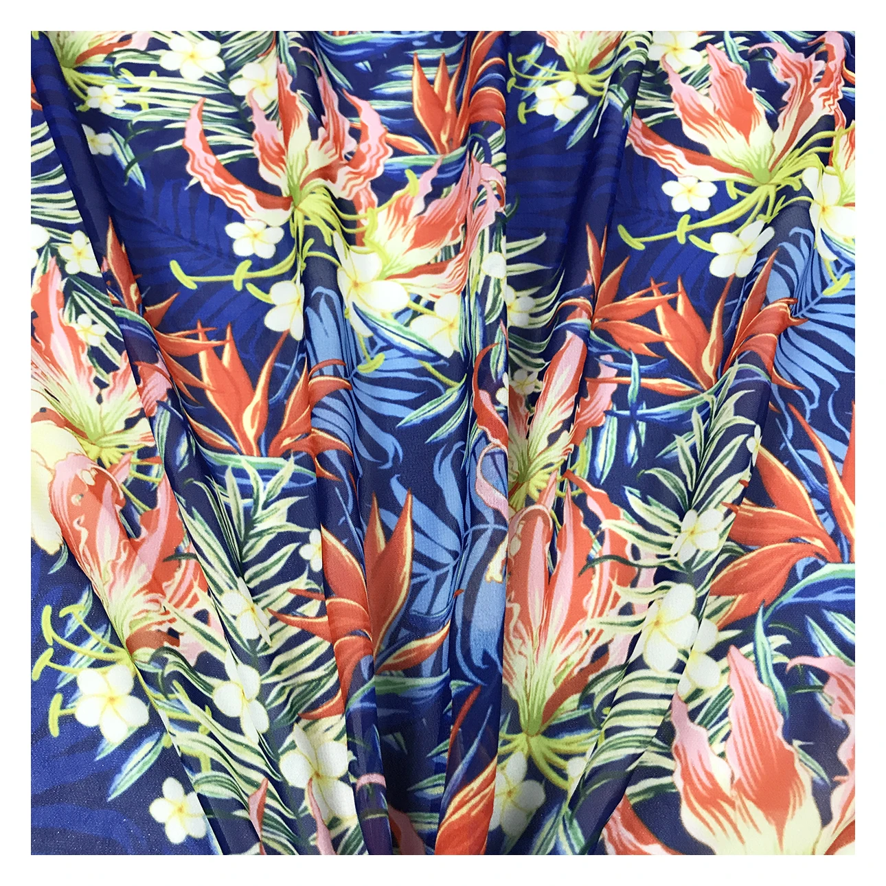 New fashion vibrant blue tropical floral pattern 75D dubai chiffon fabric sublimation printing for clothing