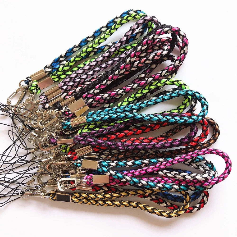 Wholesale Braided Round Rope Wrist Mobil Phone Strap Short Polyester Lanyard Keychain