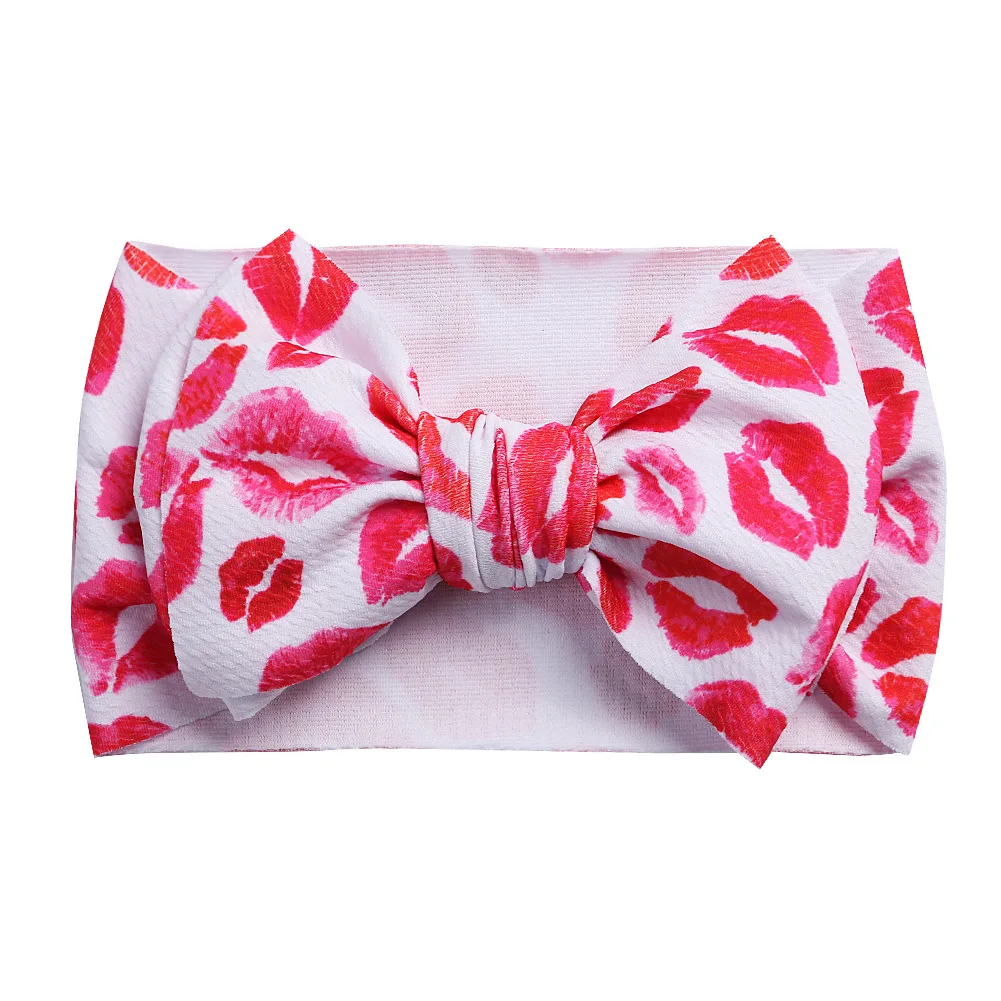 Wholesale Cute Baby Girls Headband Toddler Big Bow Knotted Hairband Lips Printed Turban Knot Headwraps Kids Wide Headbands