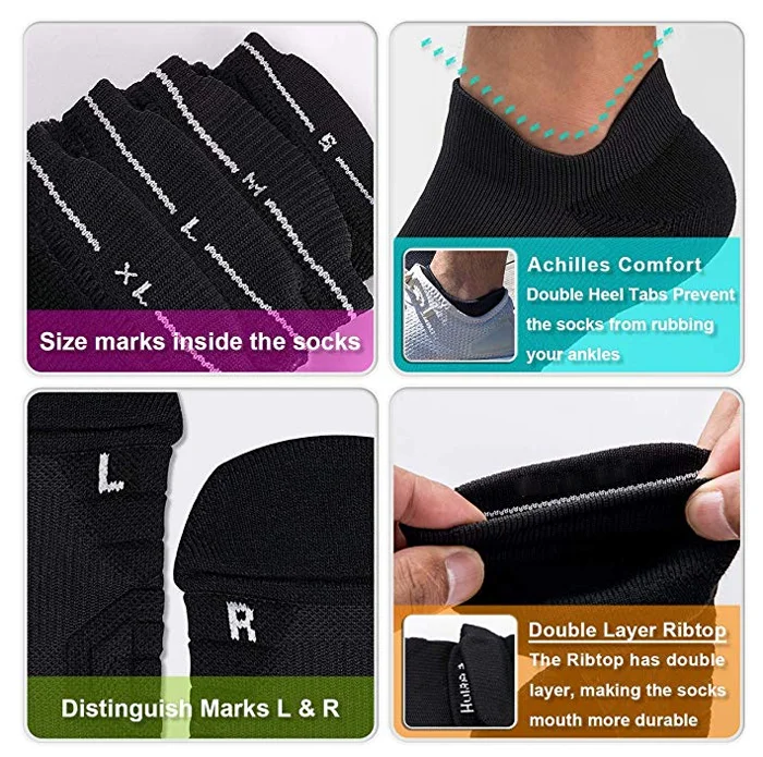 
DYSS-9616 No Show,low cut Compression Athletic Running Socks, Wicking Sport Cushion Padded Sock also for hiking Tennis, Cycling, 