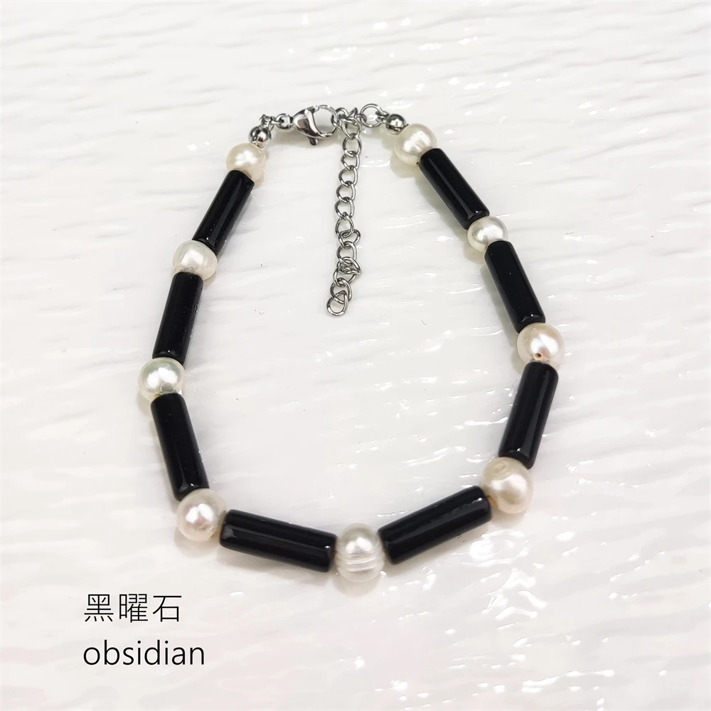 Women Fashion Jewelry Natural Crystal Amethyst Obsidian Turquoise Gemstone Beaded Bracelet Freshwater Pearl Bracelet For Gifts