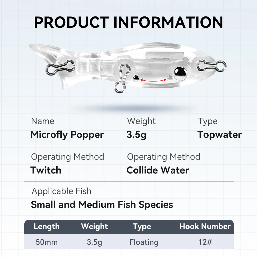 Kingdom Topwater Popper Fishing Lure 50mm 3.5g 5g High Quality Small Sinking Popper Wobbler Baits Fishing Lures For Pike Fishing