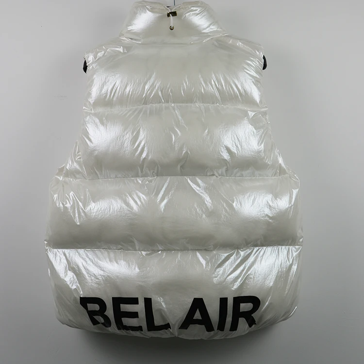 
S-XL Stand Collar 390g Polyester White Winter Quilted Bubble Coat Vest Shiny Puffer Vest Women 