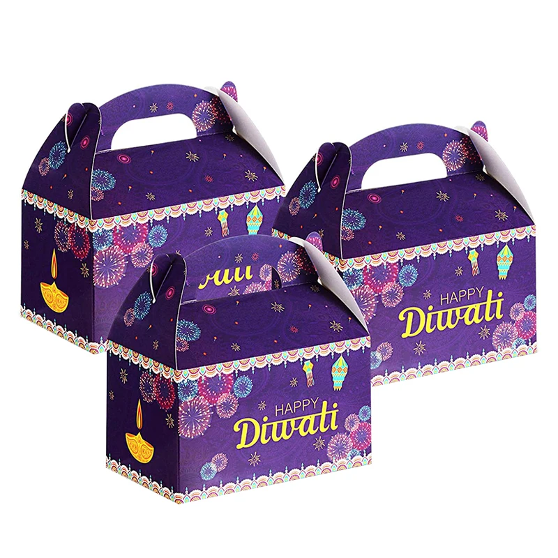 Wholesale 12pcs Purple Gift Box India Wedding Food Candy Goody Packaging Bag Box Happy Diwali Gift Portable Souvenir Box