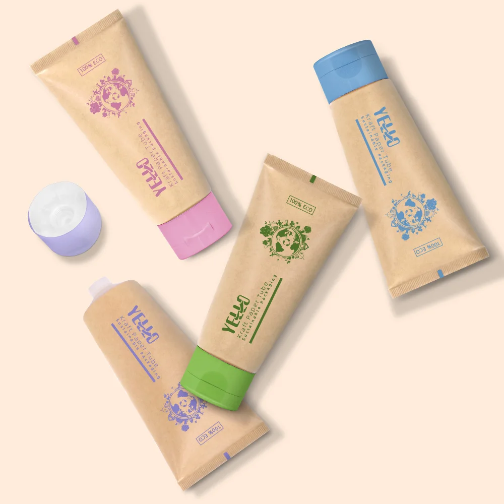 Custom Empty Eco Friendly Sugarcane PCR Plastic Kraft Paper 100ml 150ml Cosmetic Packaging Soft Squeeze Lotion Cream Tube