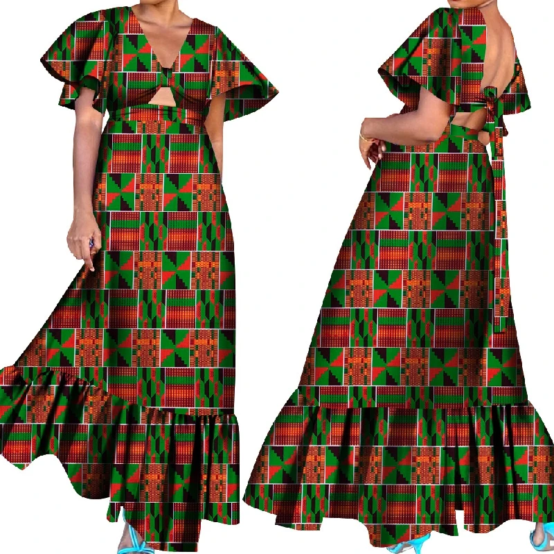 2022 modern dashiki african thailand evening short sleeve hollowed-out hem designs ladies plus size  floor length