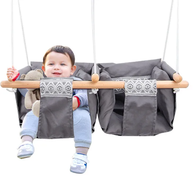 Twins swing toddler wooden baby swing Hanging wood Children Camping Cotton Baby Cradle Swing chair household Padded Bouncer