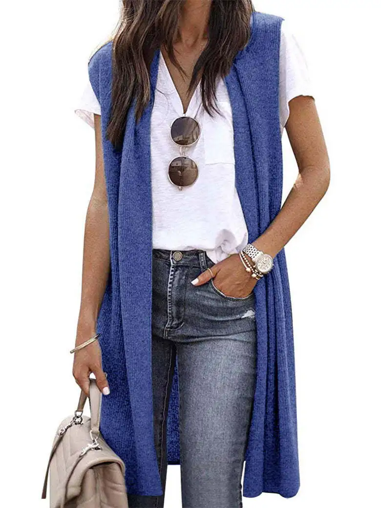 New waistcoat cardigan fashion trend sleeveless long vest knitted waistcoats woman knitting cardigan vests