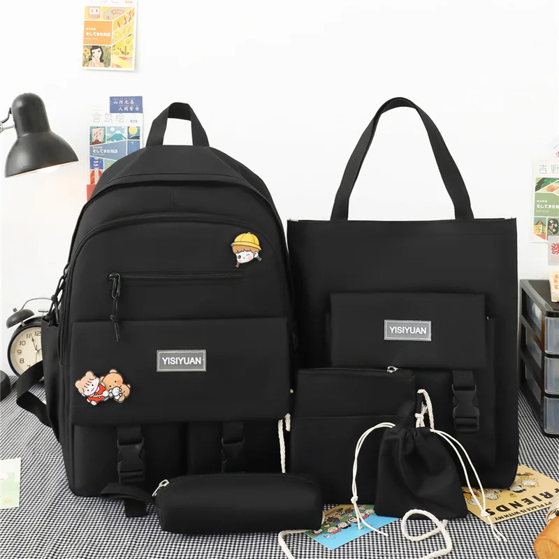 Custom summer breathable wide shoulder strap Fashion School 5-piece bags for boys and girls Student backpacks