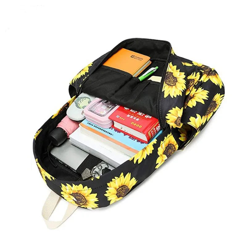 Designer Backpack For School Children Wholesale Girls Canvas Kid Sunflower Backpack Set And Lunch Bag