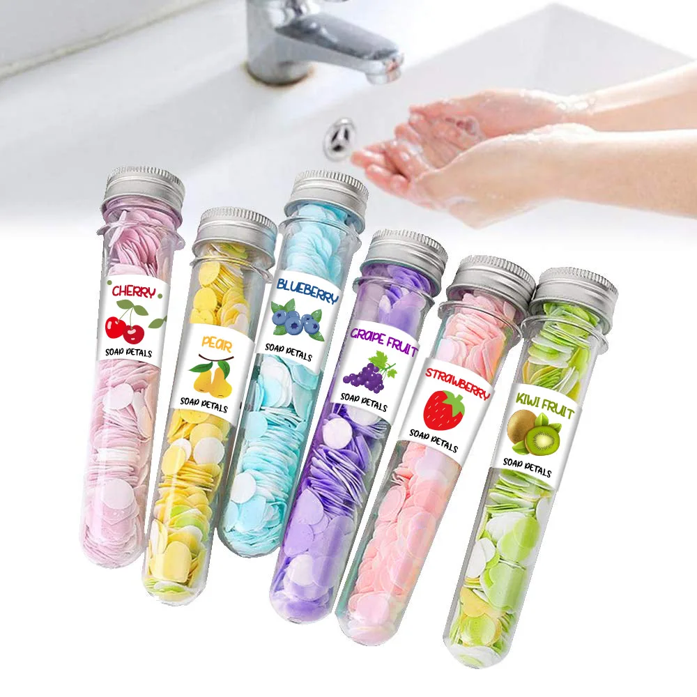 Wholesale beautiful colorful portable tube rose flower star shape soft bath paper soap travel test tube mounted paper soap