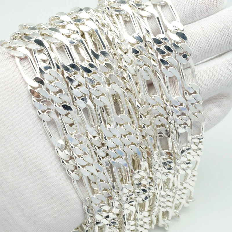 Wholesale trade; Bestseller; 925 Silver Men's Chain Male 8mm and Figaro Braided Chain Sterling Silver Hip Hop Semi-finish Chain