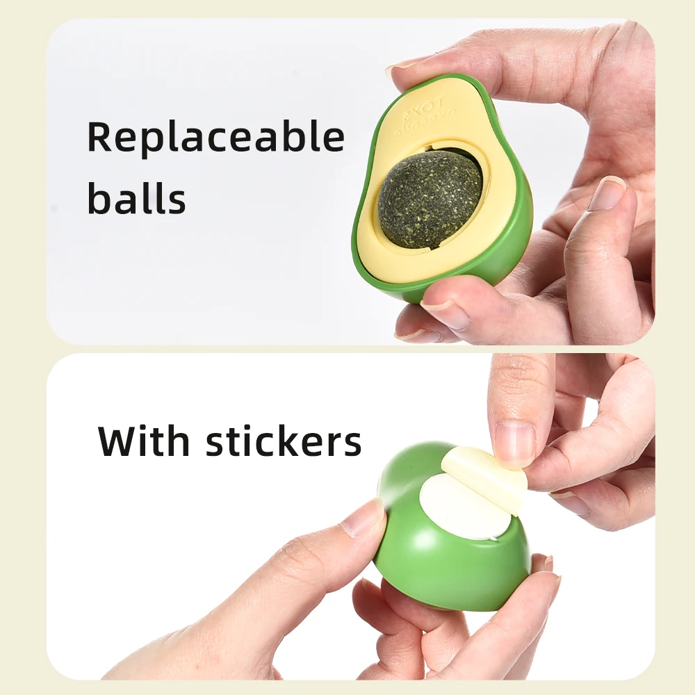 Avocado Interactive Pet Rotatable Treats Kitten Playing Edible Licking Ball Cat Catnip Wall Ball Toy