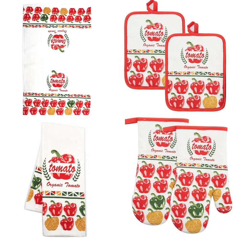 6PCS Cotton Oven Mitts and Pot Holders Heat Resistant Oven Mitts with Kitchen Towels Soft Cotton Lining and Non-Slip Surface