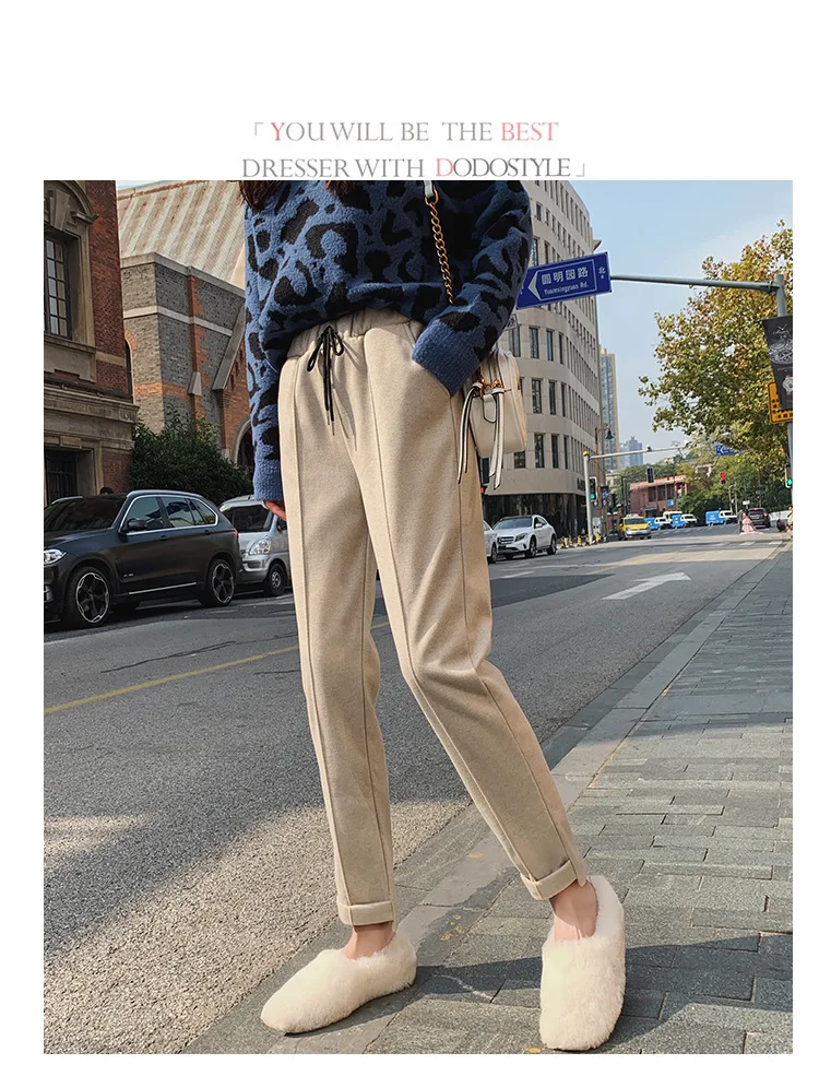 New 2019 Autumn Winter Korea Fashion Women Loose Woolen Harem Pants High Waist Casual Straight Pants Female Trousers S156