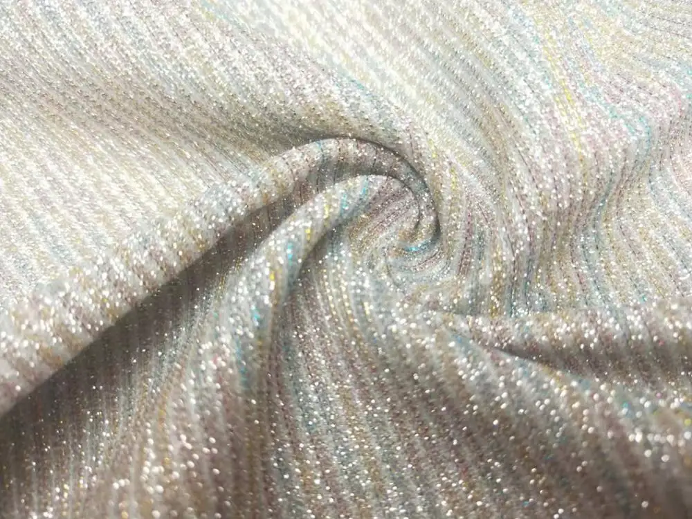 China Textile Glitter Powder Polyester Metallic Foil And Lurex knitted Fabric