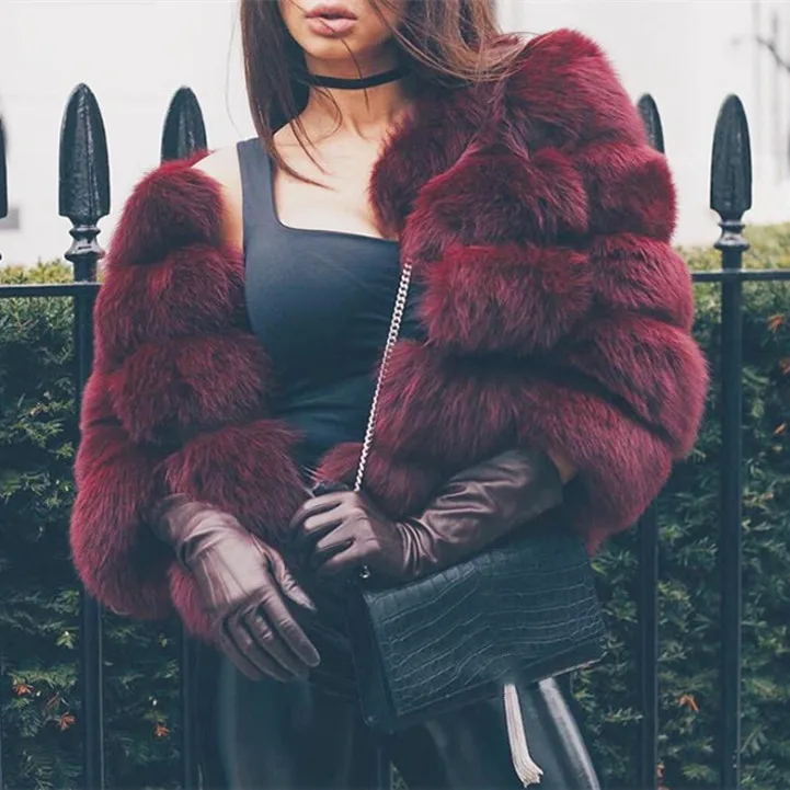 Wholesale Dropshipping Faux Fox Fur Women Thick Slim Short Jacket Outdoor Artificial Fur Coat 2023