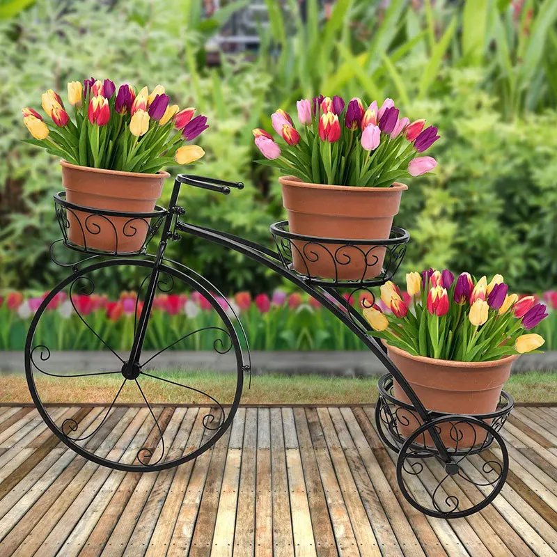 Garden Balcony Decoration Metal Flower Plant Pot Display Rack Bicycle Shape Flower Pot Stand
