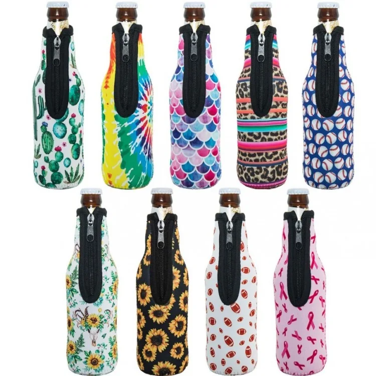 Custom neoprene black beer bottle sleeve top zipper 550ml water wine champagne drink cooler coozies for bottles