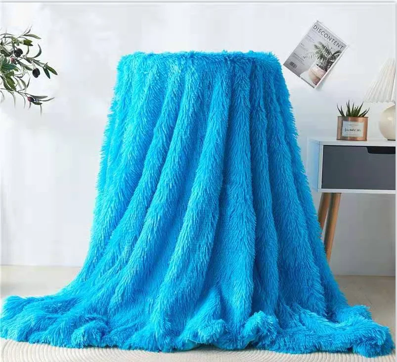 Luxury Long Hair Fleece Fluffy PV Plush  Blanket  Long Pile shaggy Fleece Super Soft Faux Fur 2 ply Solid Color Throw Blanket