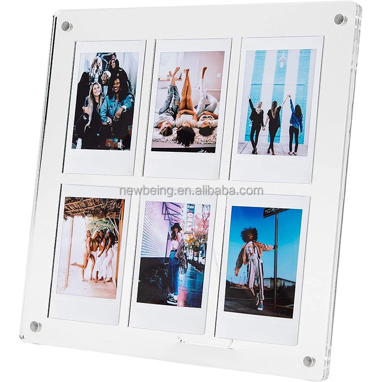 Acrylic Magnetic Photo Frame Clear Acrylic Floating 8x8 inch Frame with Polaroid Instax Collage frame insert