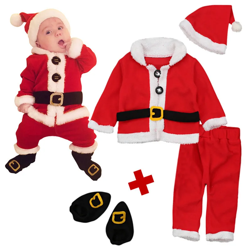Christmas santa boys children clothing set 4 pcs cotton breathable Christmas festival clothing costume for fun