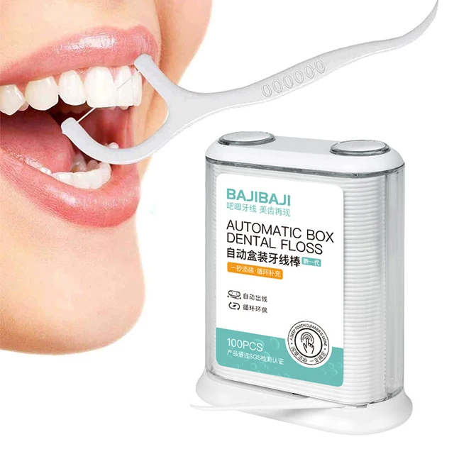 High quality smart pop-up 100 count mint flavored flosser dental floss pick dispenser