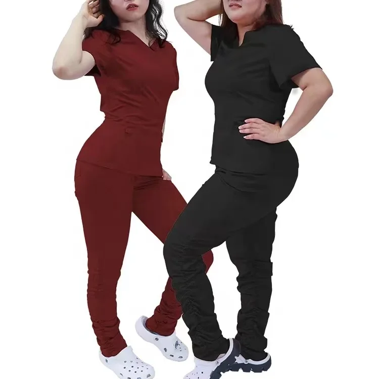 Однотонные Цветочные фиолетовые эластичные медицинские скрабы, наборы медицинской униформы для медсестер и больниц, Хлопковые Штаны для бега с 3 ножницами и карманами