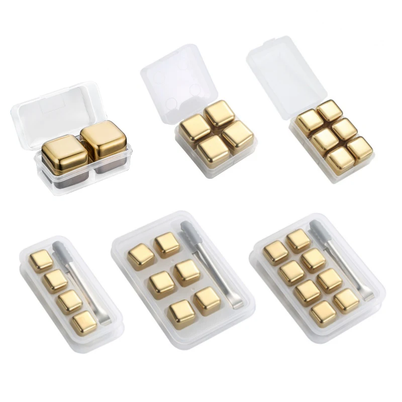 Custom Reusable 2 4 6 Colorful Whiskey Stones Gift Set Stainless Steel Whiskey Chilling Stone Birthday Gifts Set For Men