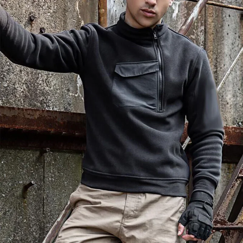 Men Polar Fleece Sweatshirts Outdoor Tactical Stand Collar Hoodies Hiking Military Jackets Winter Male Side Zipper Pullover Tops