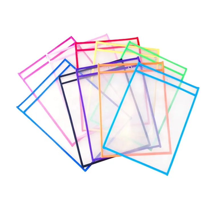 
Best Selling Teacher Supplies Colorful Transparent Custom PVC Material Dry Erase Pockets 