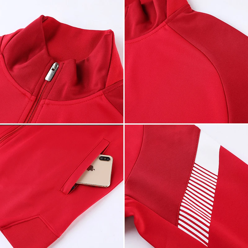 Thai Quality Polyester Sports Suit Factory Men Football Track Suit Soccer Jacket Training Wear Custom Football Suit Soccer Kit