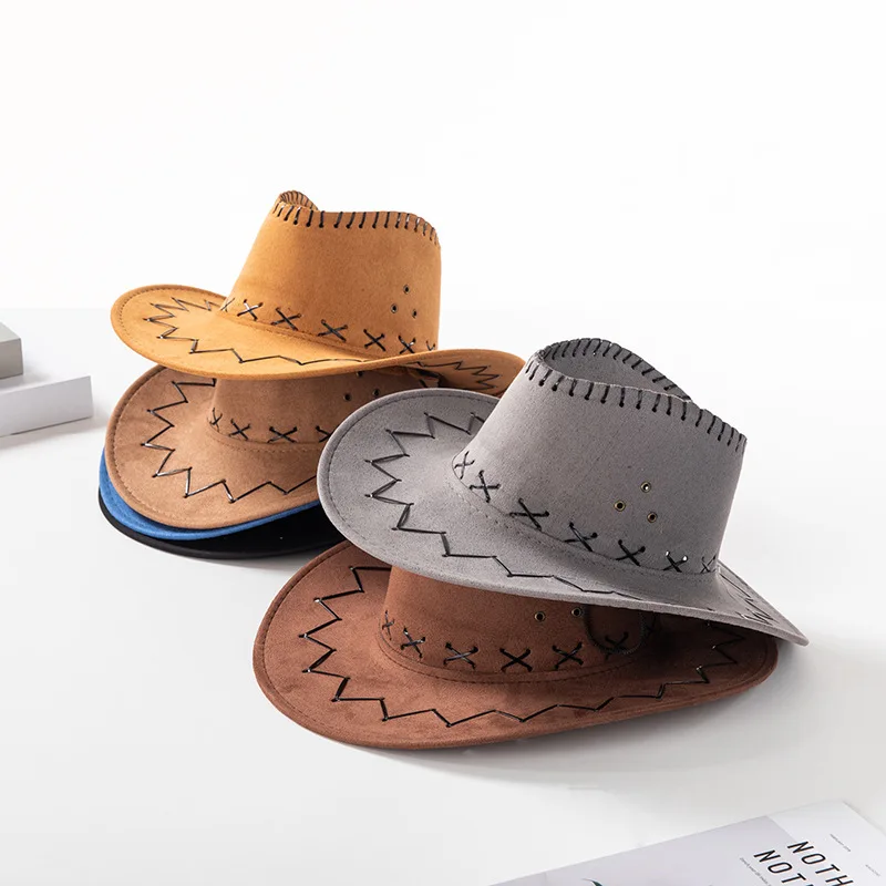 Western American Spain Leather Mexico Cowboy Hat Manufacturers Man Horse Riding Cowgirl Hat With Strap Unisex