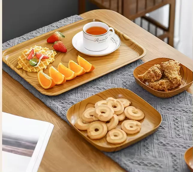 High Grade Wood Grain Square Bone Spitting Plate Unbreakable Dinner Plates Dessert Plates