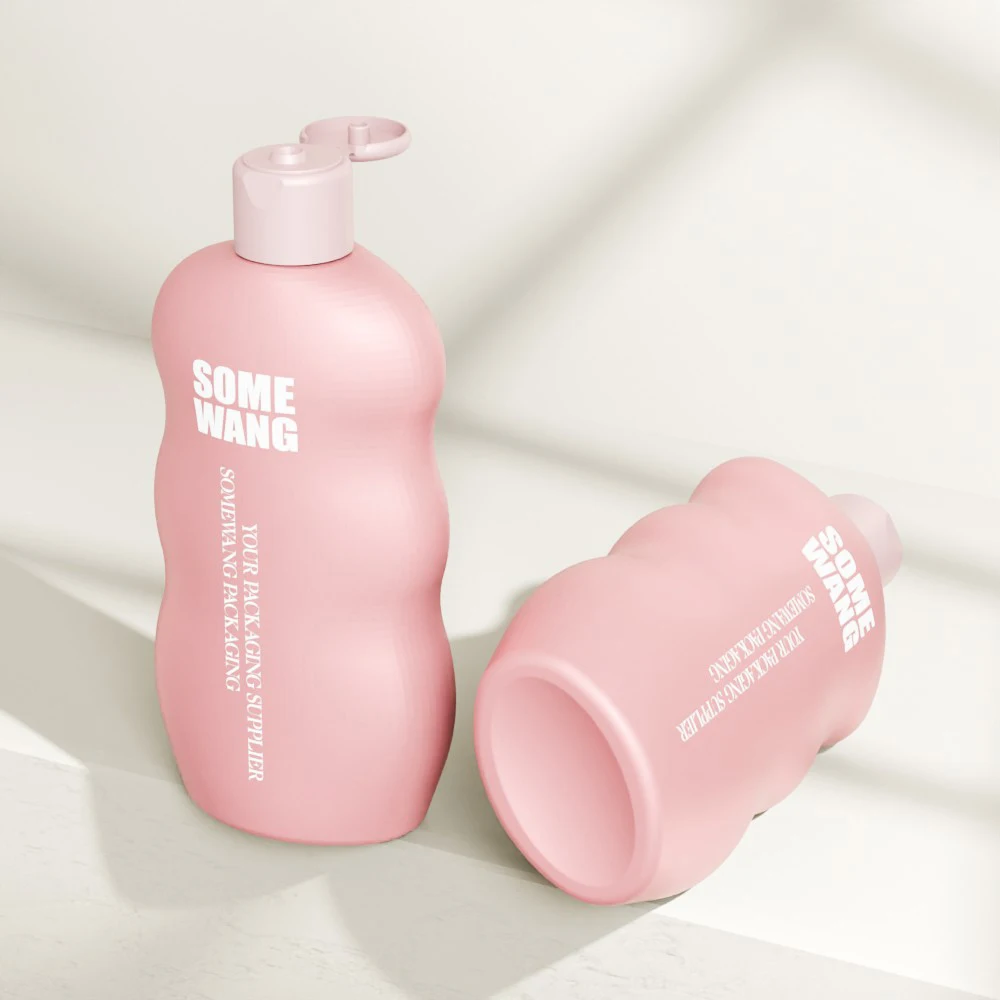 500ML Skincare Packaging Pink Empty Plastic HDPE Cosmetic Body Lotion Bottle Unique Shape Hair Shampoo Bottle