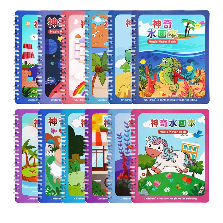 Educational Reusable Children magic water coloring painting book with water pen