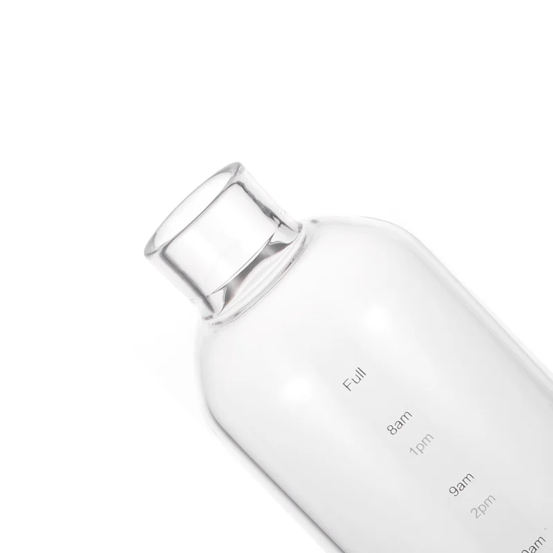 Custom Eco-friendly Glass Sports Water Bottle High Borosilicate Cold Brew Juice Bottle with Time Scale Marker and Crystal Cap