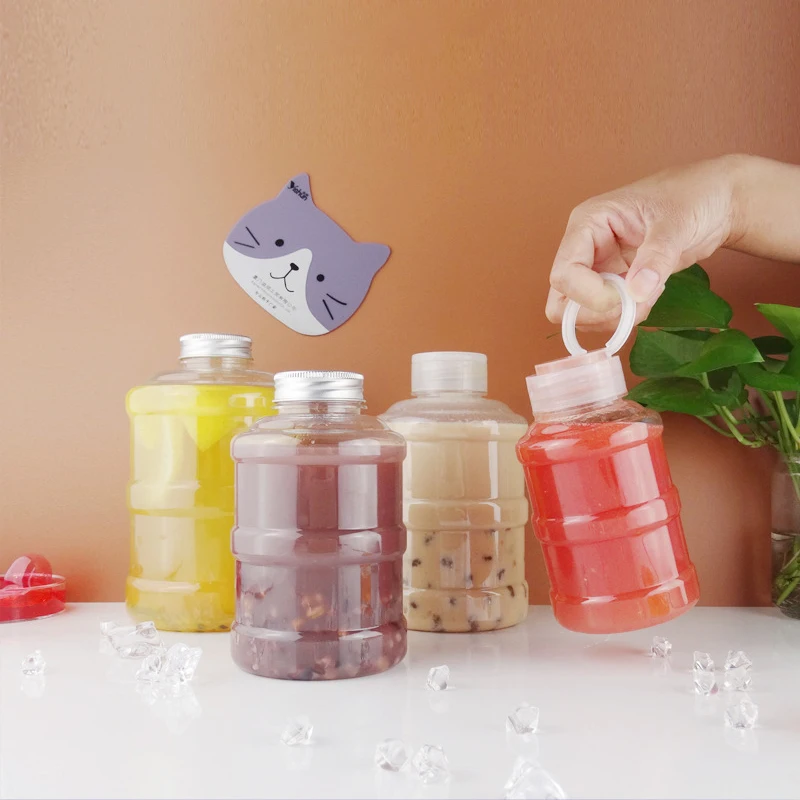 Hot Sales 24 Oz Bubble Juice Drink Containers Custom Logo Print Juice Plastic Barrel Beverage Milk Tea Bottle With Lid