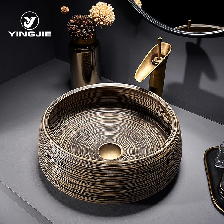 YINGJIE Wholesale Jingdezhen Handmade Black Color Ceramic Artistic Bathroom Basin For Home And Garden