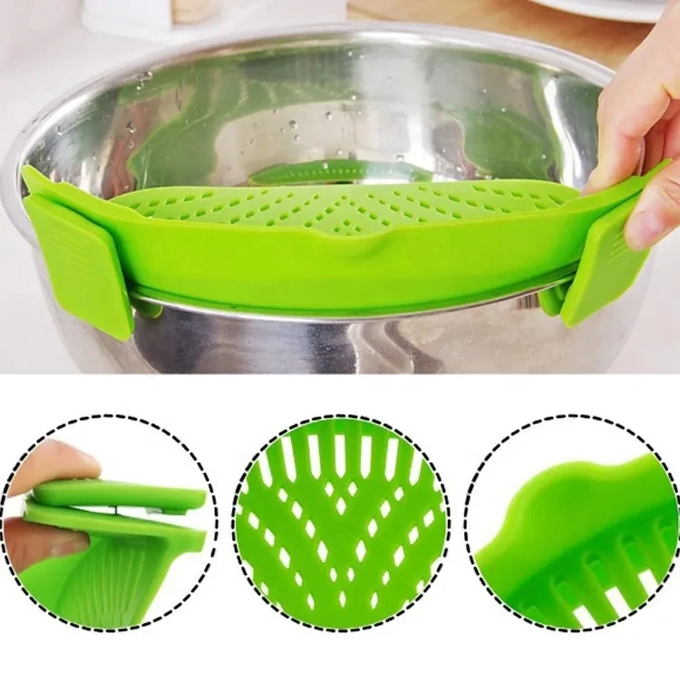 2023 hot sale Fits all Pots and Bowls Dishwasher Safe Colander Silicone Clip On Strainers With 2 Clip