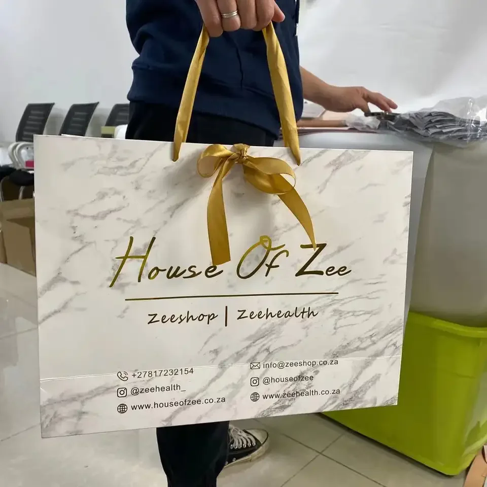 custom print rose logo brand gold luxury paper shopping packaging gift bag for clothing foil stamping with own logo